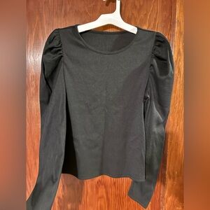 Elegant Black Ribbed Puff Sleeve Top